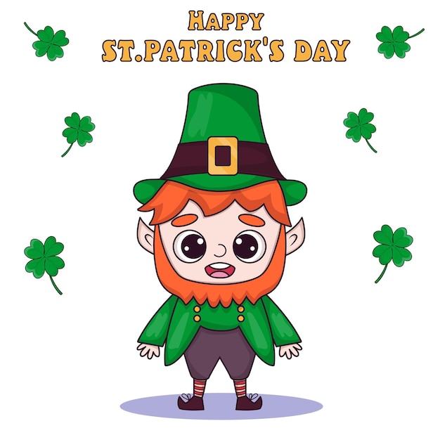 Il giorno di san patrizio, simpatico personaggio leprechaun, banner per biglietti d'auguri in stile cartone animato, post sui social media