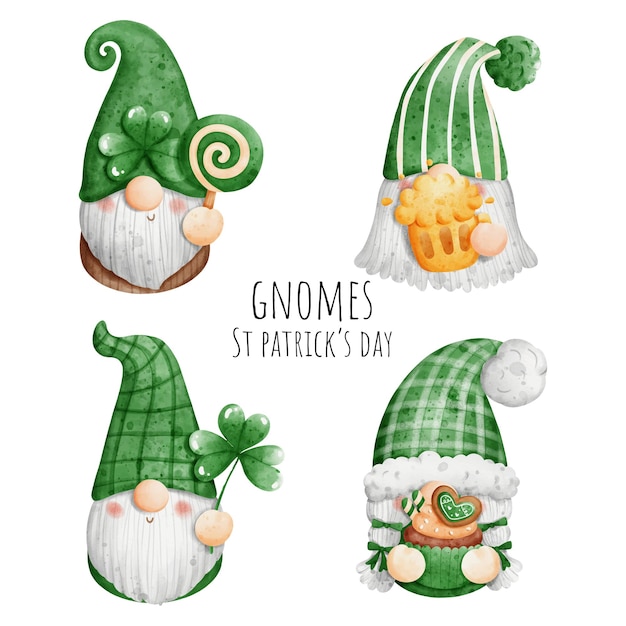 St Patricks day gnome watercolor Vector illustration