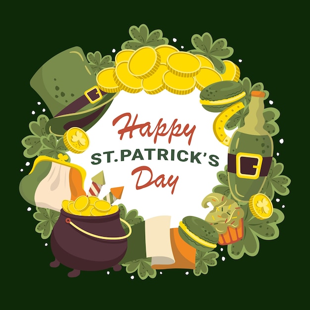 St Patricks Day groene vierkante banner met traditionele vakantie-items gerangschikt in een cirkel