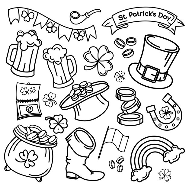 st patricks day iconssigns stickers with shamrocks pots other elements set vector