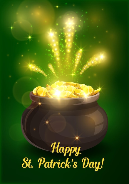 St Patricks Day Irish leprechaun gold pot design of religion holiday