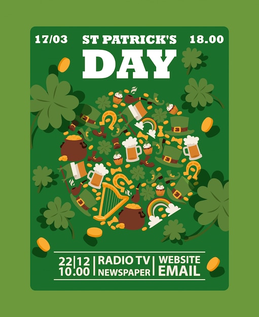 Vettore st patricks day invito alla festa in stile irlandese di colore verde