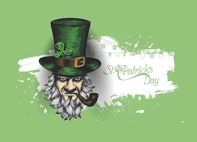 St Patricks Day karakter kabouter met hoed baard rookpijp Vector illlustration