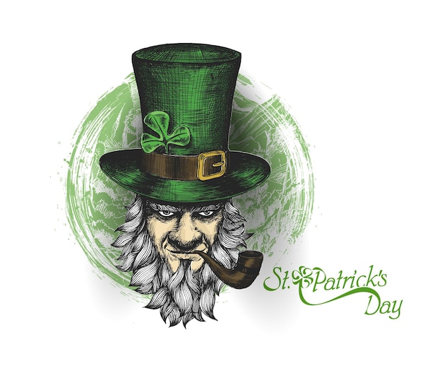 St Patricks Day karakter kabouter met hoed baard rookpijp Vector illlustration