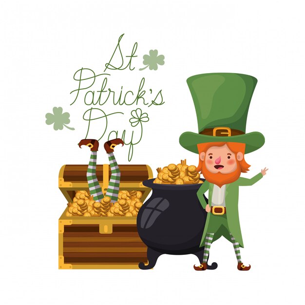 st patricks day label with leprechaun character