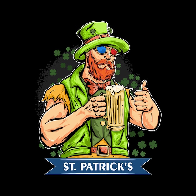 Vector st patricks day party with the big man theme bringing a glass of beer