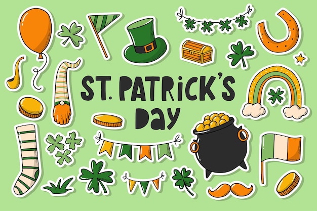 St patricks day stickers doodles clipart