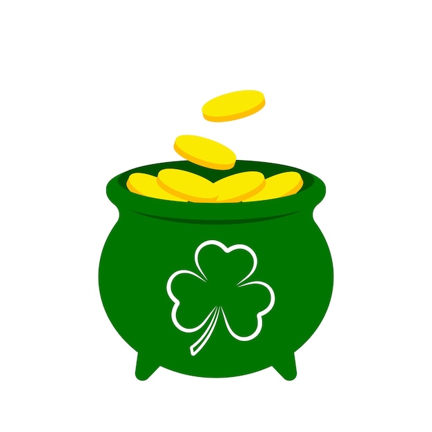 St Patricks Day symbol money pot full of gold coins vector illustration