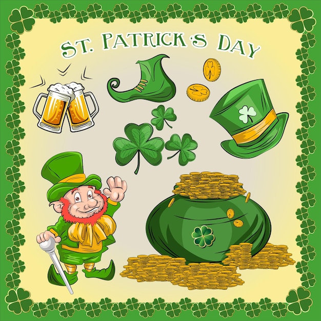 St patricks day traditional cartoon icons