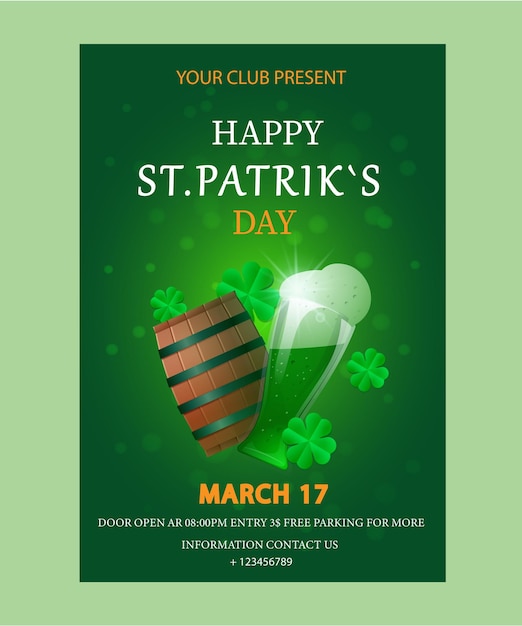 St patricks invitation banner card with beer pint illustration