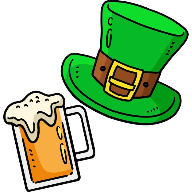 St Patricks Leprechaun Hat and Beer Clipart