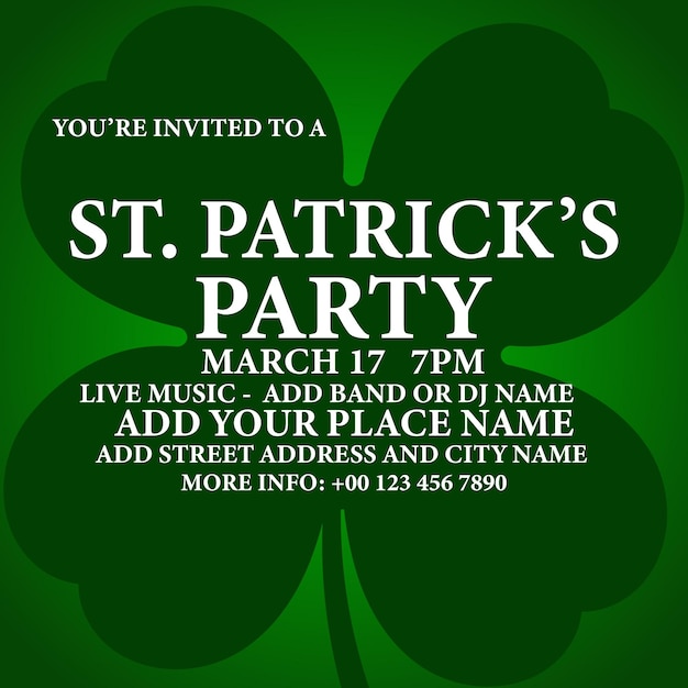 St Patricks party flyer poster or social media post design