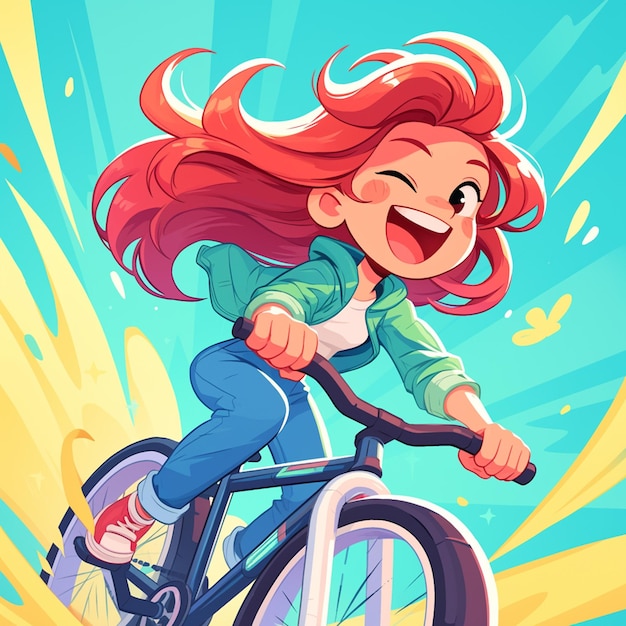 Vector a st petersburg girl rides a gravity bike in cartoon style