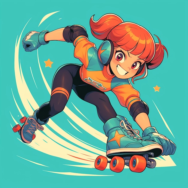 A St Petersburg girl rides a speed skate in cartoon style