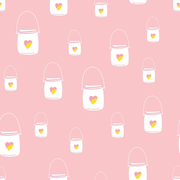 St. Valentine day seamless pattern with lanterns on pink background