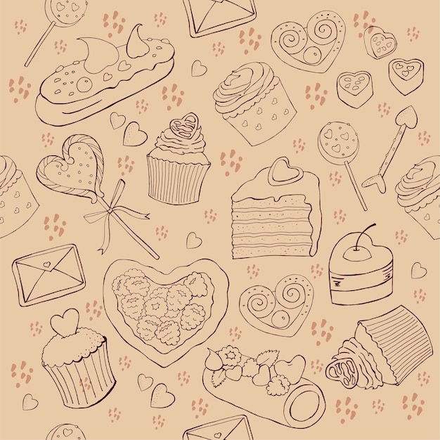 St. Valentines snoep en gebak achtergrond. vector illustratie