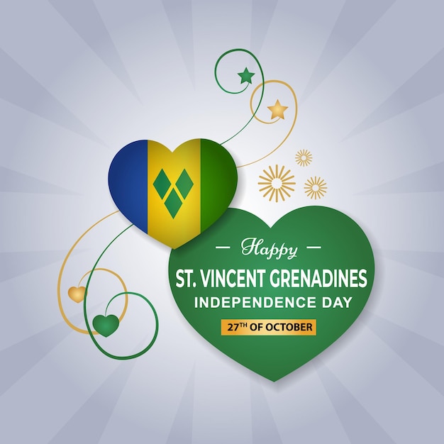 독립 기념일을 위한 ST 빈센트 그레나딘 하트 플래그