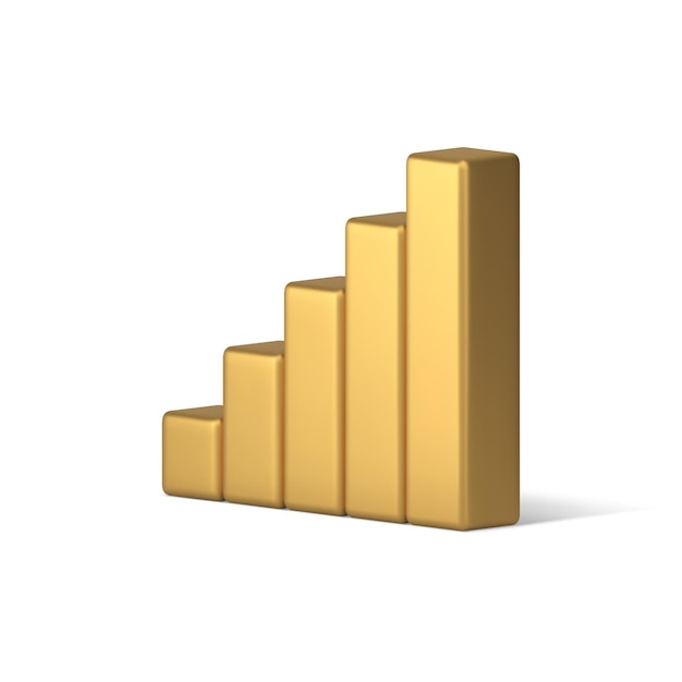 Staafdiagram toename grafiek bedrijf analyseren grafiek gouden isometrische 3D-pictogram realistische vector