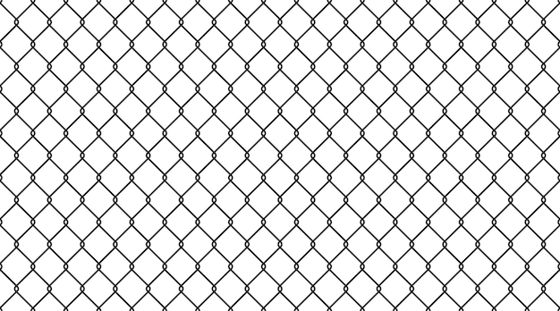 Vector staaldraad ketting link hek naadloos patroon metalen rooster met ruit ruitvorm silhouet raster hek achtergrond gevangenis gaas naadloze textuur vector illustratie op witte achtergrond