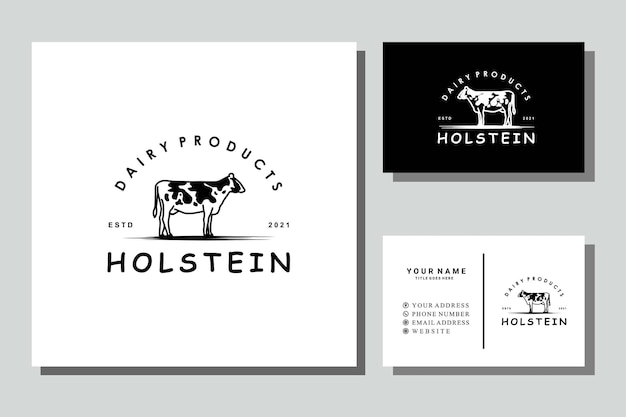 Staande holstein zuivelproducten koe angus vee runderen logo ontwerp vector