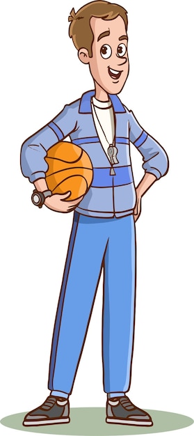 staande jonge basketbalcoach vectorillustratie