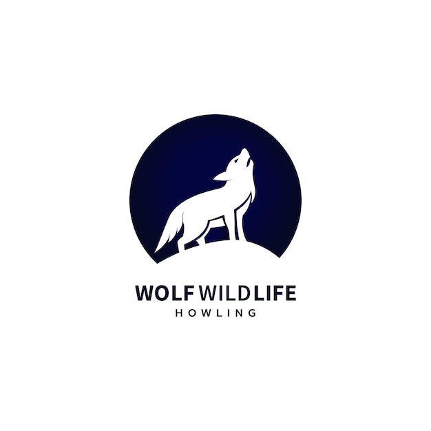 Staande wolf en huilend met cirkel negatief ruimtestijl logo-ontwerp