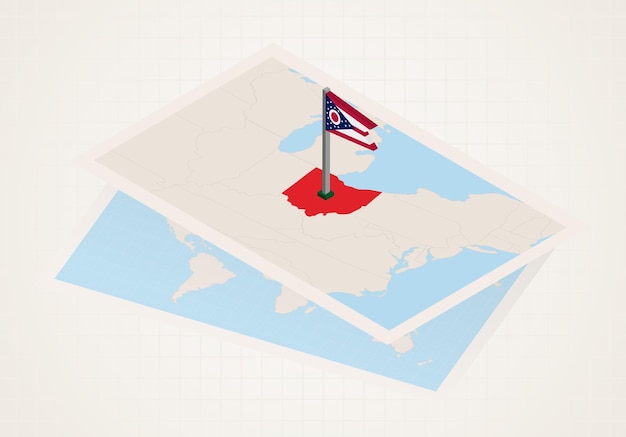 Staat Ohio geselecteerd op kaart met isometrische vlag van Ohio