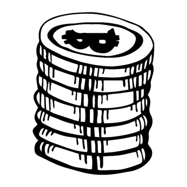 Vettore pila di monete bitcoin doodle, un'illustrazione vettoriale disegnata a mano di una pila di bitcoin.