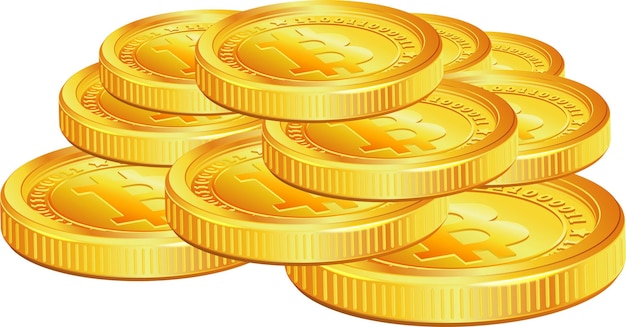 Vector stack bitcoins on transparent background