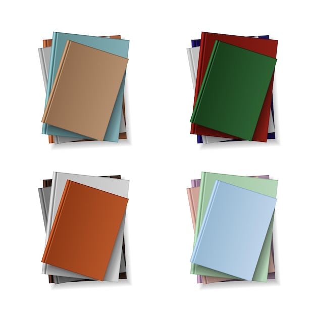 Vector stack of blank books, top view. various blank color books on white background for your design and presentation. vector illustration