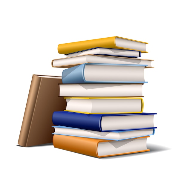 Stack of blue and yellow books. Books various colors isolated on white background. Vector illustration