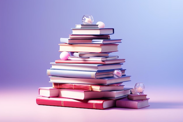 Vector stack of books 3d rendering isolated on black background
