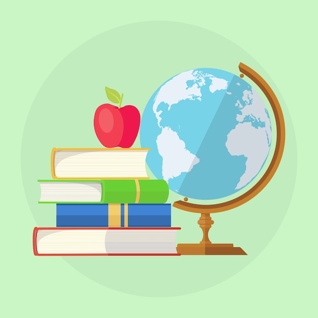 A stack of books and globe. College, school education concept