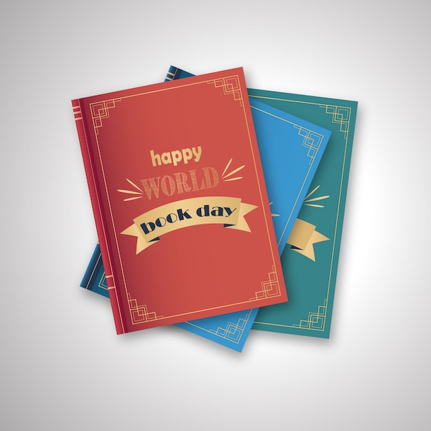 Vector stack of books, happy world day on a white background