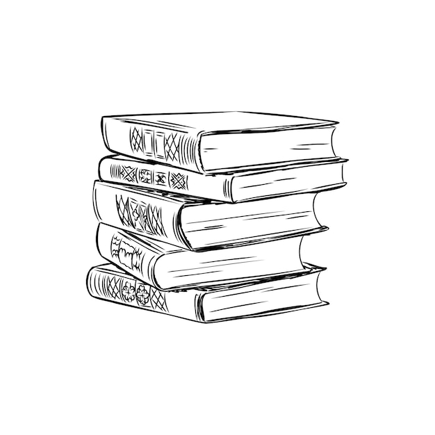 Stack of books isolated on white hand drawn sketch vector illustration