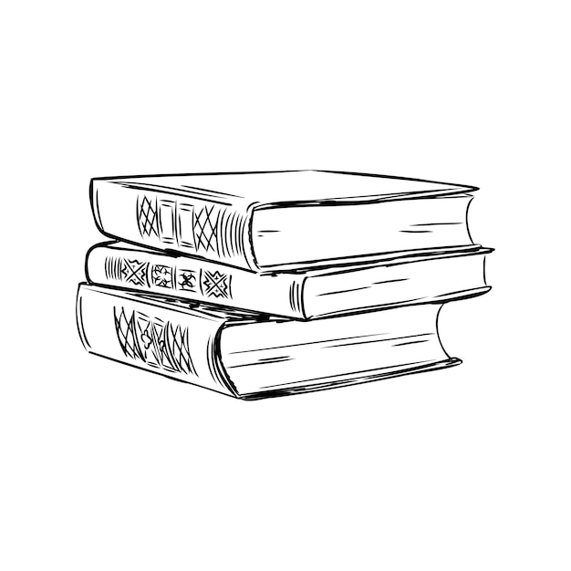 Pila di libri isolati su bianco illustrazione vettoriale di schizzo disegnato a mano