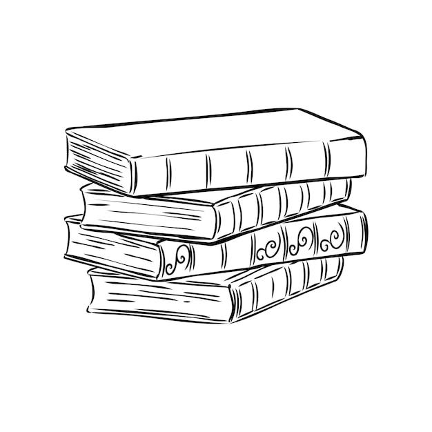 Stack of books isolated on white hand drawn sketch vector illustration