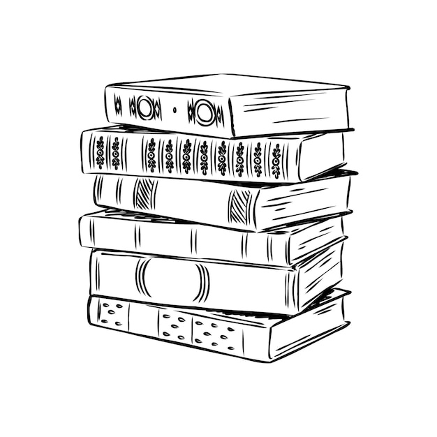 Vector stack of books isolated on white hand drawn sketch vector illustration