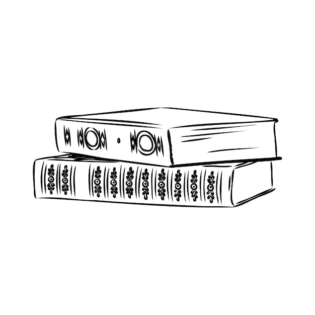 Stack of books isolated on white hand drawn sketch vector illustration