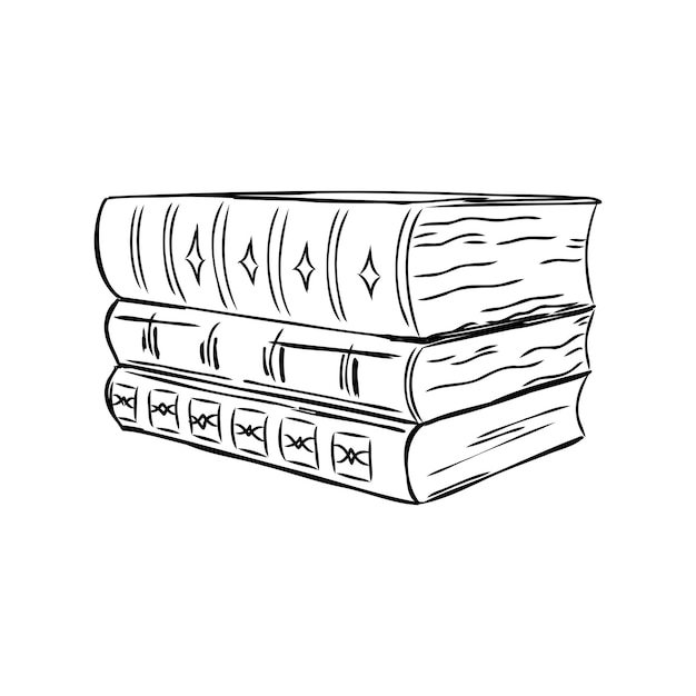 Stack of books isolated on white hand drawn sketch vector illustration