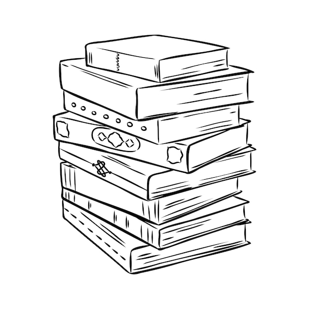 Stack of books isolated on white hand drawn sketch vector illustration