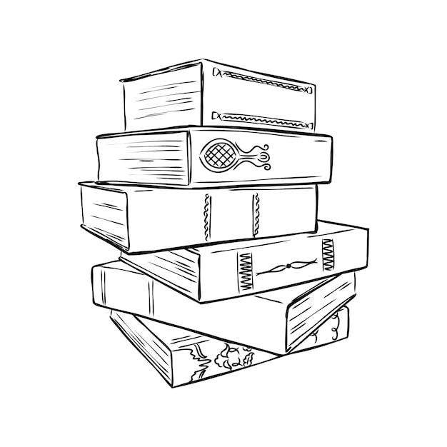 Stack of books isolated on white hand drawn sketch vector illustration