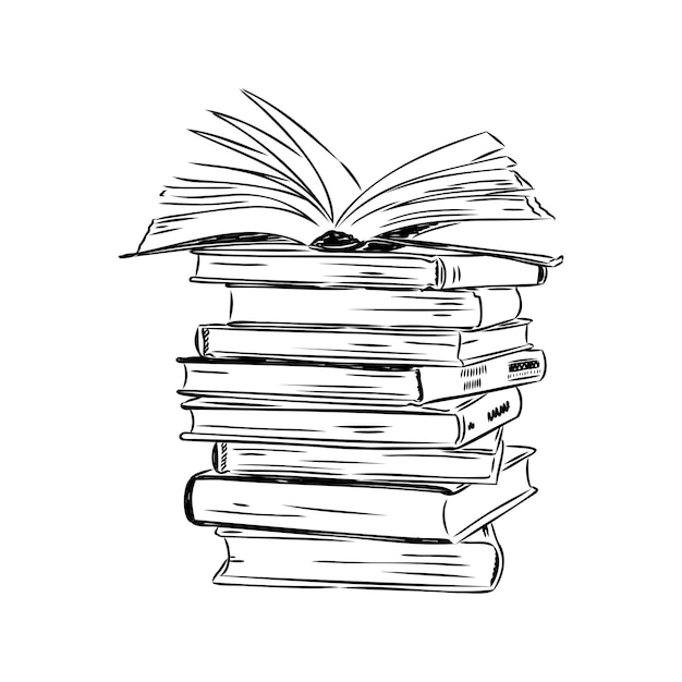 Stack of books isolated on white hand drawn sketch vector illustration