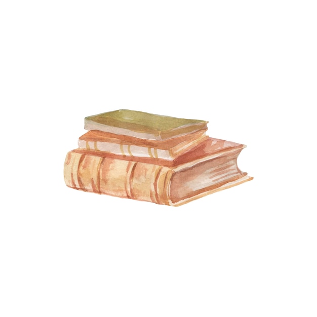 Stack of books Retro items hand drawn watercolor illustration