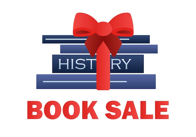 Vector stack books tied ribbon bow book sale donate literature hard covers encyclopedias history hardcover