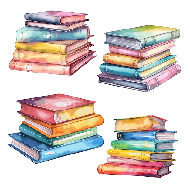 Столб книг акварельная художественная краска на белом для декоративного набора карт