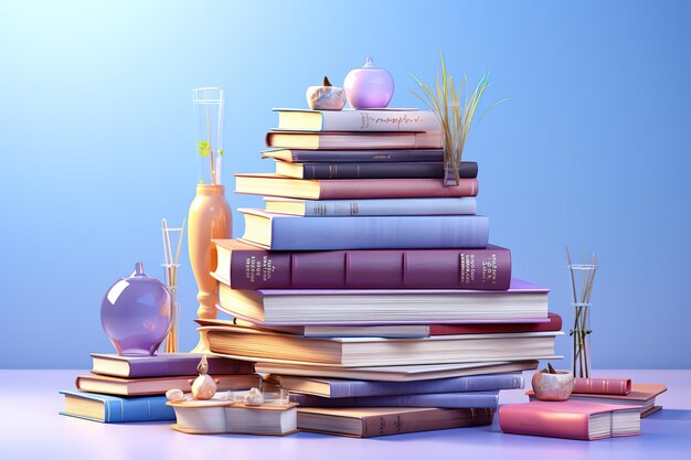 The stack of books on a white background 3D illustration Anaglyph View with redcyan glasses