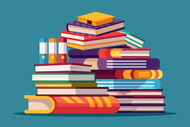 a stack of books with a blue background with a yellow square on the top