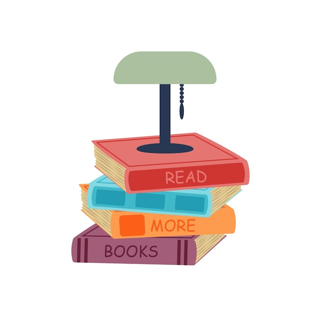 A stack of books with a lamp standing on the stack Content for learning and reading enthusiasts