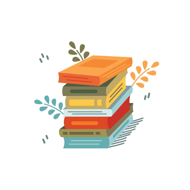 Стопка книг с растениями Куча книг векторная иллюстрация Стопка книг в плоском стиле